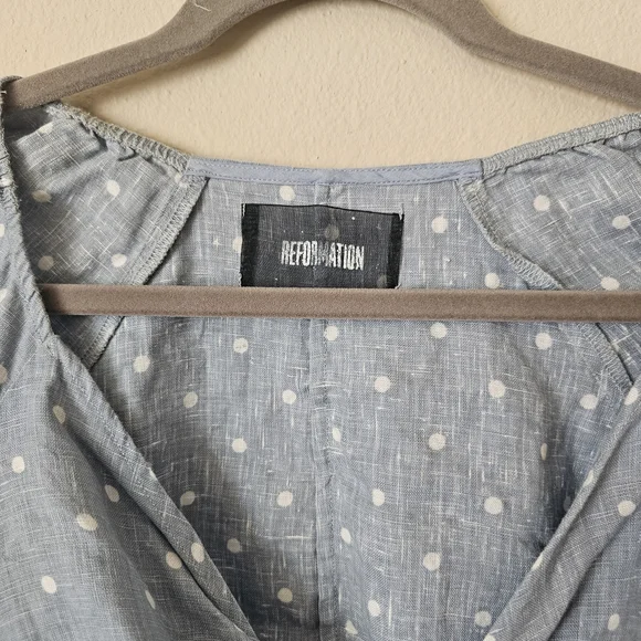 Reformation Blue Polka Dot Tie-Front Blouse - Picture 2 of 4